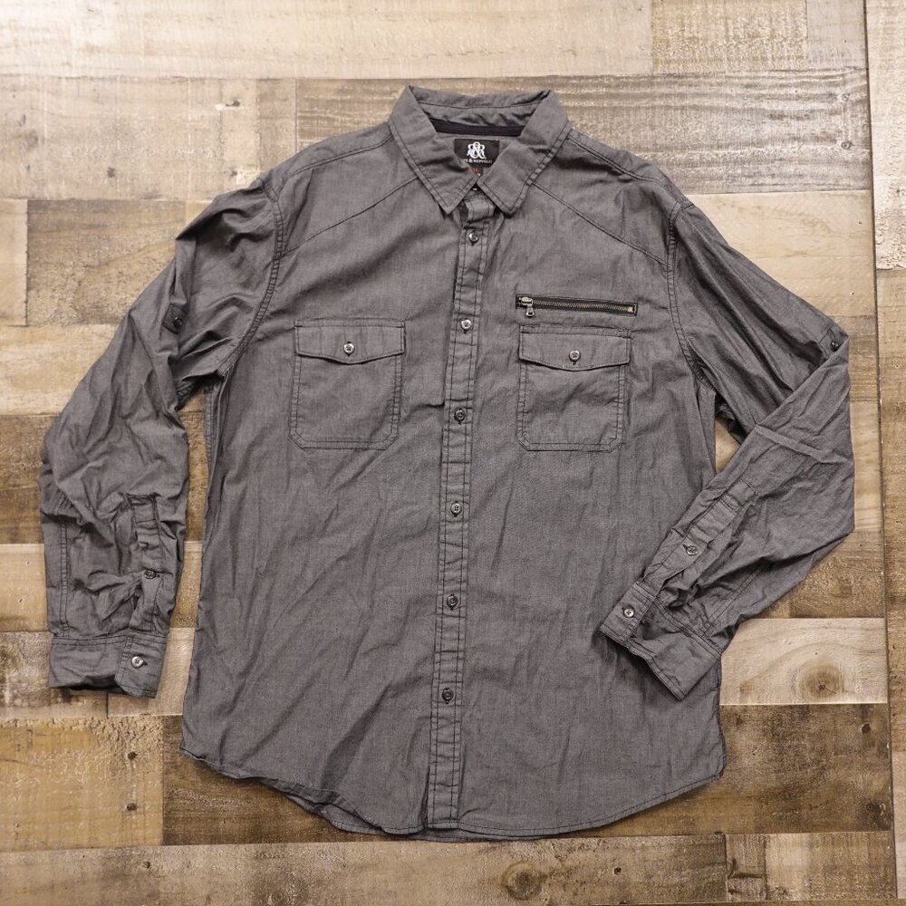 Rock & Republic Button Up Shirt Men’s XL Gray Utility Casual Stretch